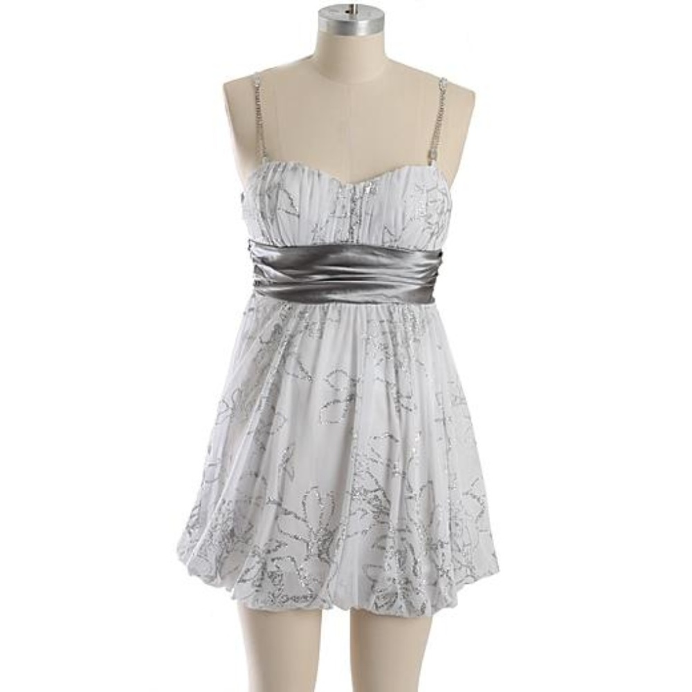 Spaghetti Strap Babydoll Glitter Floral Dress